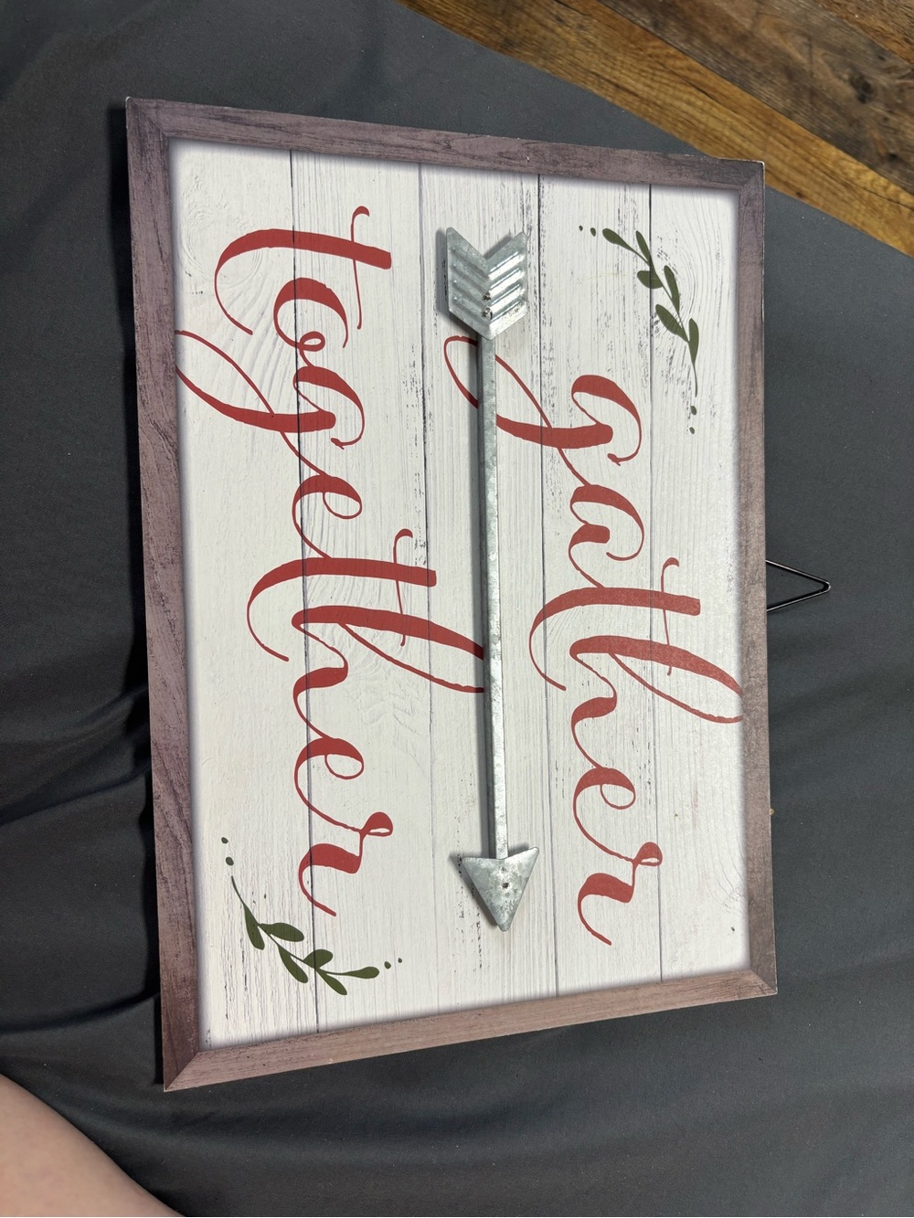 Gather Together Wall Sign with Silver Arrow - Red & Green